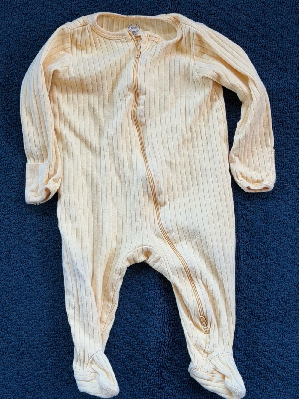 Ribbed Cream Footed One-Piece Zipper Pajamas